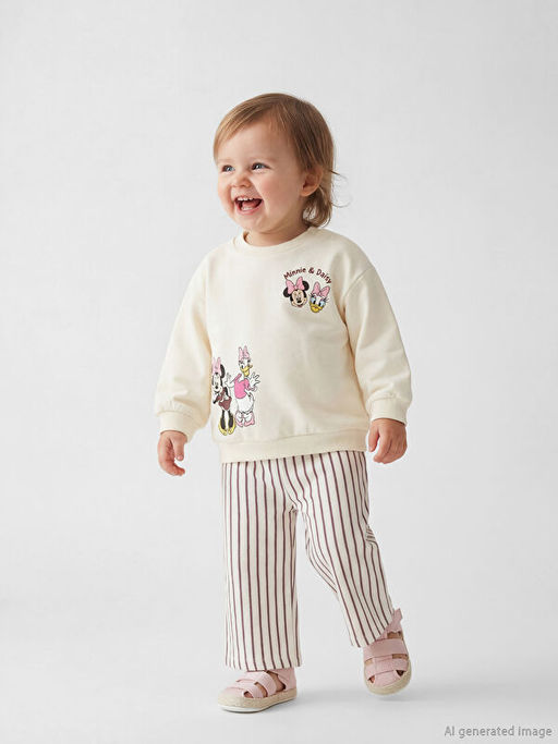 Minnie Mouse Bask?l? K?z Bebek Sweatshirt ve Pantolon