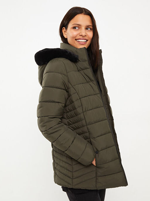 Kap??onlu D?z Uzun Kollu Kad?n ?i?me Mont