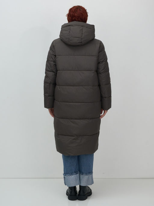 Пальто зимнее утепленное с капюшоном женское темно-коричневого цвета 7623TK - Visdeer фото 16