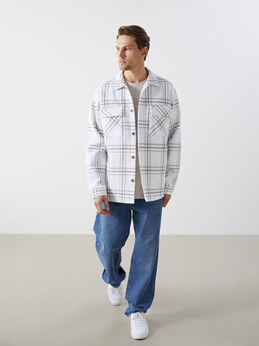 Regular Fit Uzun Kollu Ekose Erkek G?mlek Ceket