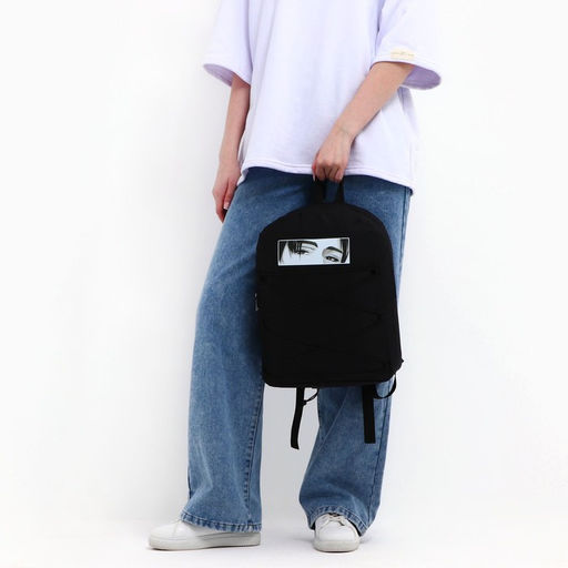 Рюкзак школьный текстильный со шнуровкой Аниме, 38×29×11 см, чёрный