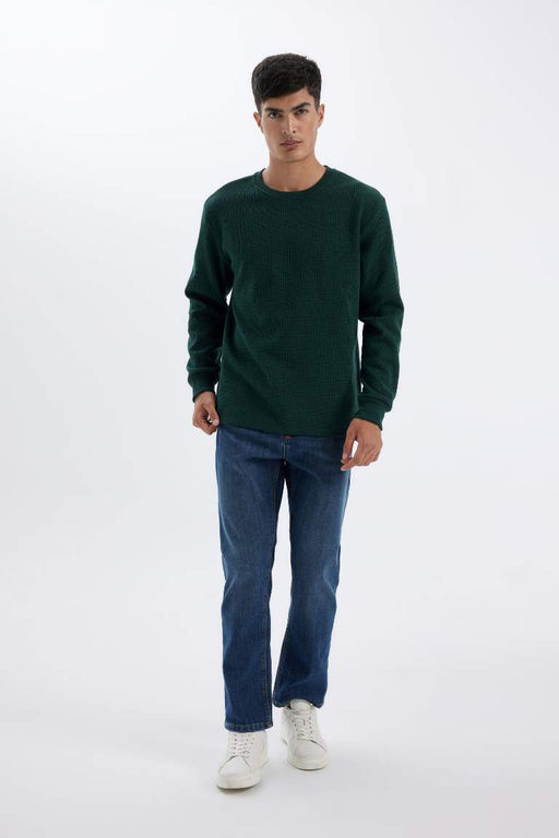 Regular Fit Bisiklet Yaka Waffle Uzun Kollu Tisort - Defacto фото 6