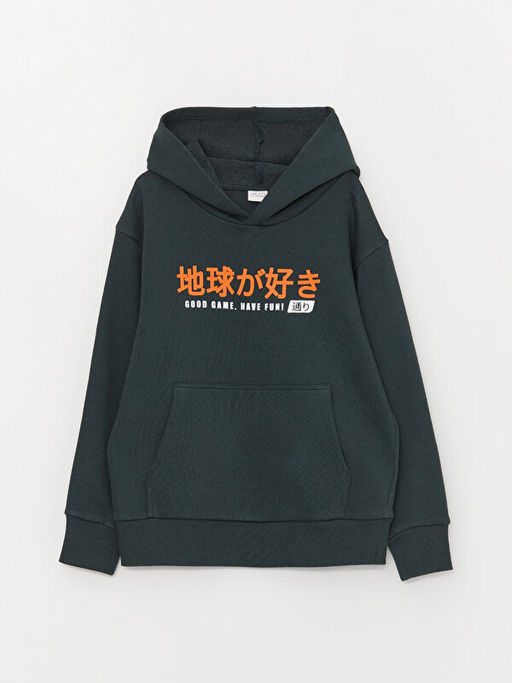 Kap??onlu Bask?l? Uzun Kollu Erkek ?ocuk Sweatshirt ve E?ofman Alt? - Waikiki фото 2