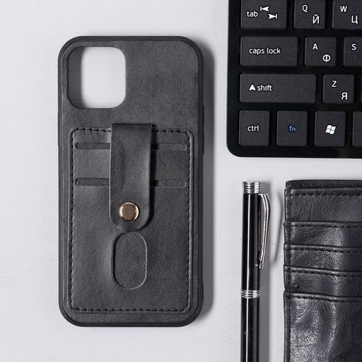 Чехол Luazon для iPhone 12/12 Pro, с отсеками под карты, кожзам, чёрный