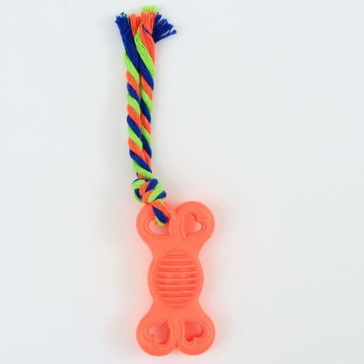 Игрушка жевательная с канатом Косточка на привязи, 9,5 см, розовая - Пижон фото 2