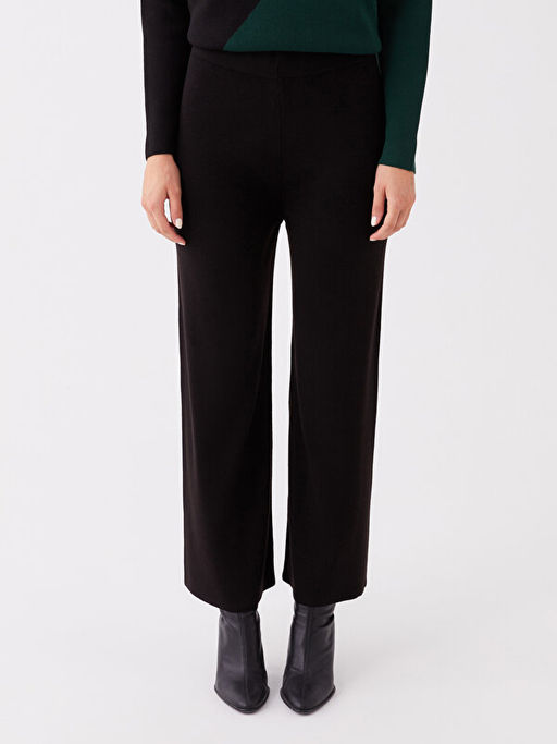 Beli Lastikli D?z Geni? Pa?a Kad?n Triko Pantolon