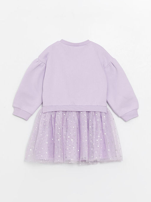 Bisiklet Yaka Uzun Kollu Elsa Bask?l? K?z Bebek Elbise