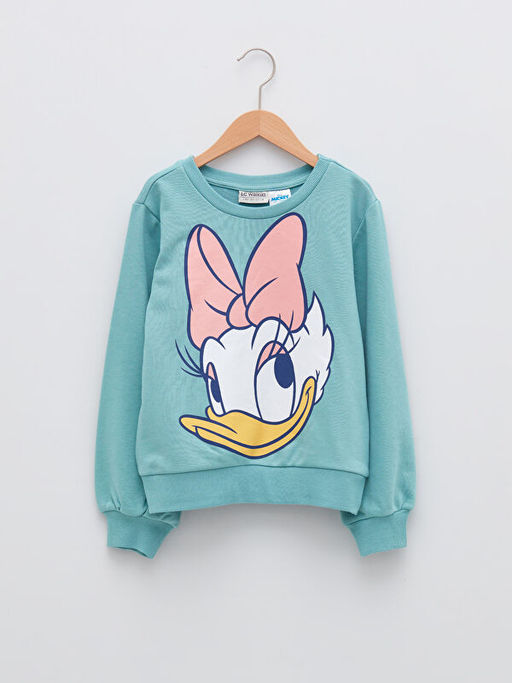 Bisiklet Yaka Daisy Duck Bask?l? Uzun Kollu K?z ?ocuk Sweatshirt