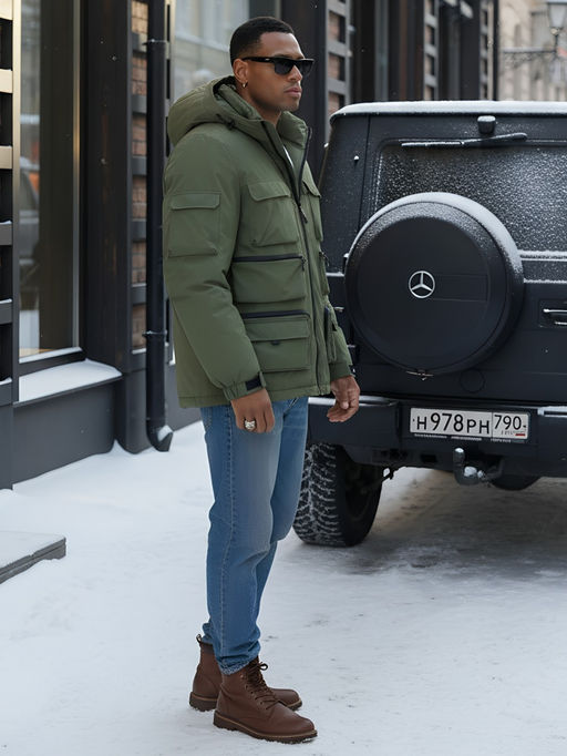 Куртка спортивная мужская зимняя с капюшоном зеленого цвета 3222Z - Wonderrman фото 21