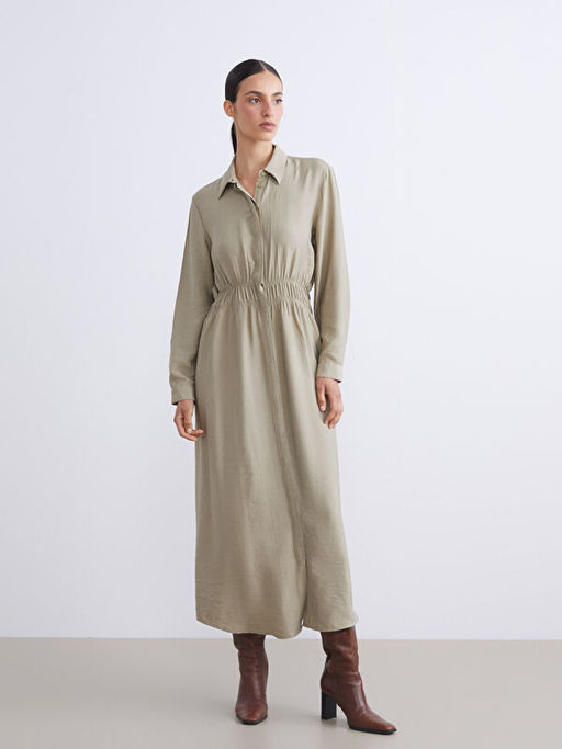 B?y?k Beden Dokulu Belden Oturtmal? G?mlek Elbise