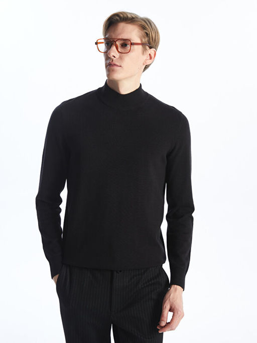 Yar?m Bal?k?? Yaka Uzun Kollu Erkek Triko Kazak