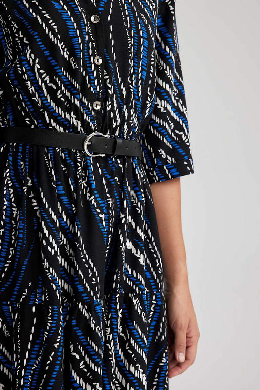 Платье миди с воротником-рубашкой и узором до половины рукава - Defacto фото 6