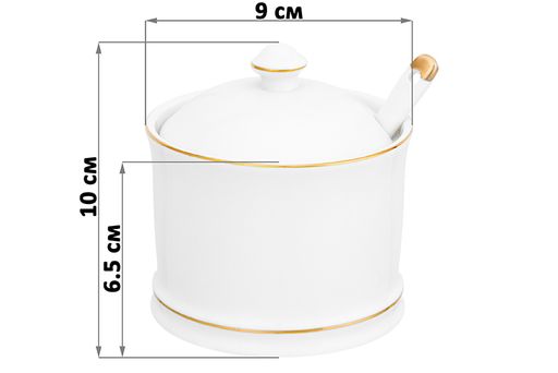 Сахарница 250 мл 9*9*10 см Белая с золотом + ложка NEW BONE CHINA - Elan gallery фото 2