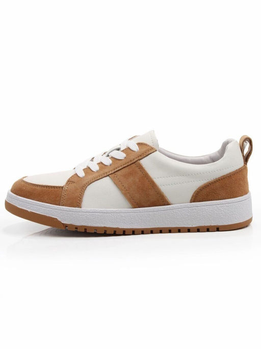 03-C934-5 WHITE/BROWN Кеды кожаные женские (натуральная кожа, натуральная замша)