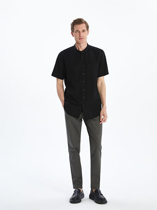 Regular Fit K?sa Kollu Keten Kar???ml? Erkek G?mlek