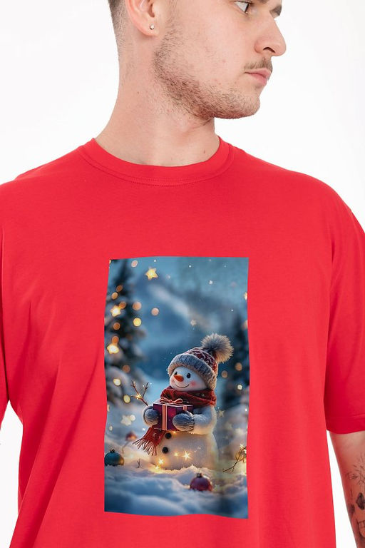 Футболка с новогодним принтом М125140Пк красный
