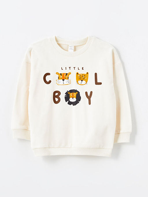 Bisiklet Yaka Uzun Kollu Bask?l? Erkek Bebek Sweatshirt