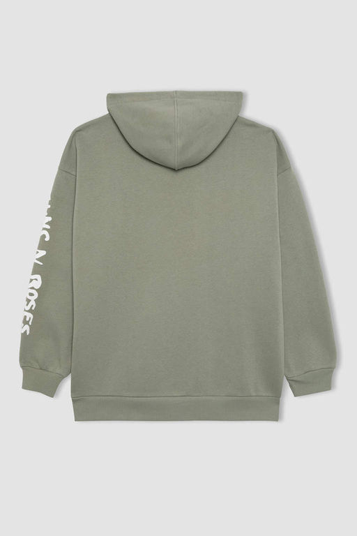 Плотный свитшот оверсайз с капюшоном Cool Guns N Roses - Defacto фото 9