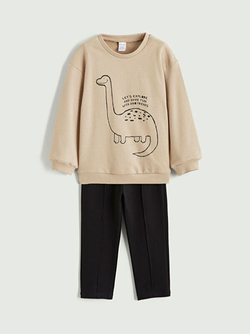 Bask?l? Erkek Bebek Sweatshirt ve Pantolon