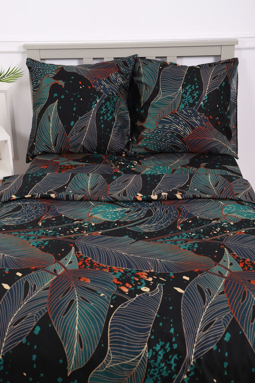 Комплект постельного белья Черное Зеленое полисатин