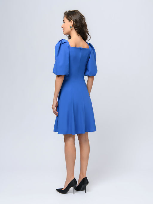 Платье синего цвета длины мини с объемными рукавами - 1001dress фото 4