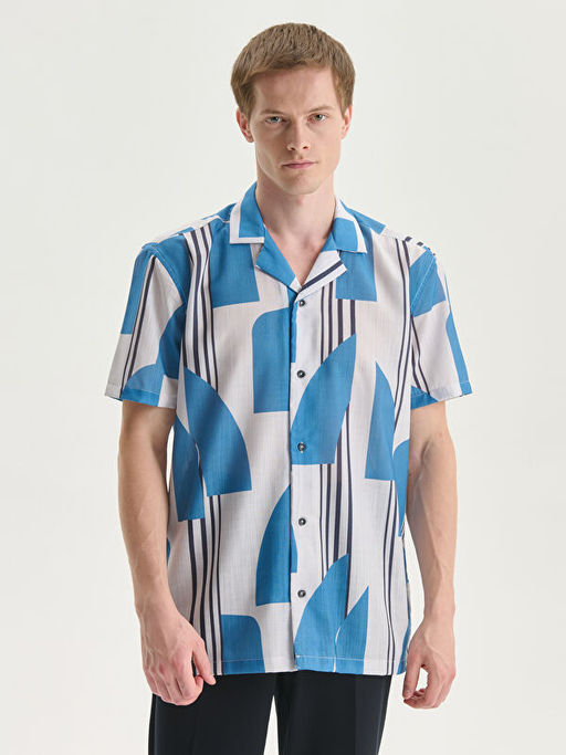 Regular Fit K?sa Kollu Desenli Erkek G?mlek