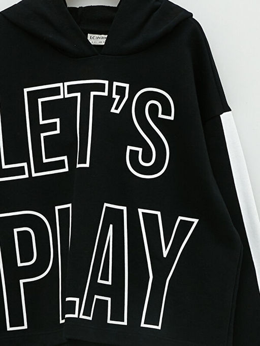 Kap??onlu Yaz? Bask?l? Uzun Kollu K?z ?ocuk Sweatshirt - Waikiki фото 3