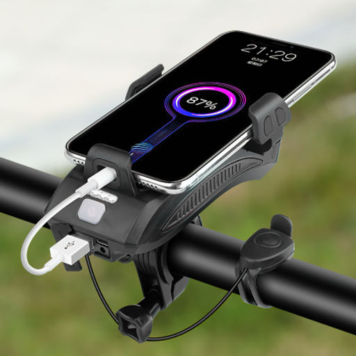 Фонарь передний COMIRON HOLDER ABS, IPX5; 3*T6 LED, 400lm 4800mAh USB индикатор заряда POWER BANK сигнал 130Дб крепление смартфона чёрный /уп 20/80/ - Галеонтрейд фото 2