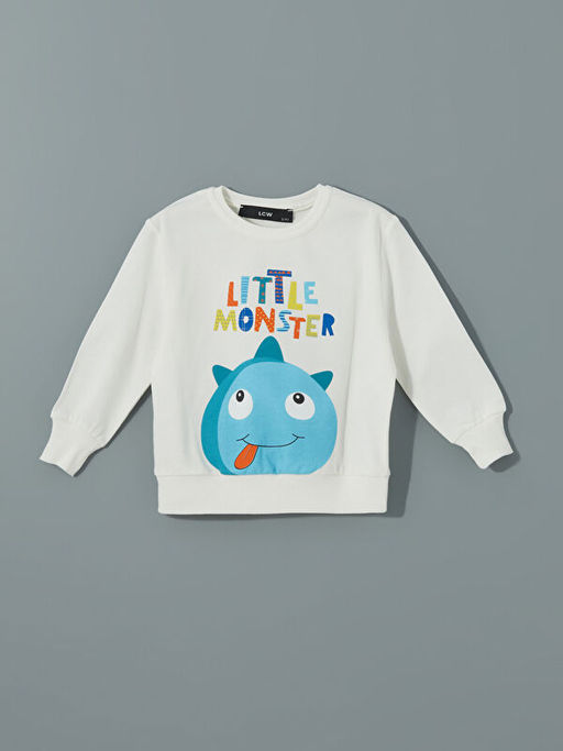 Bisiklet Yaka Bask?l? Erkek ?ocuk Sweatshirt