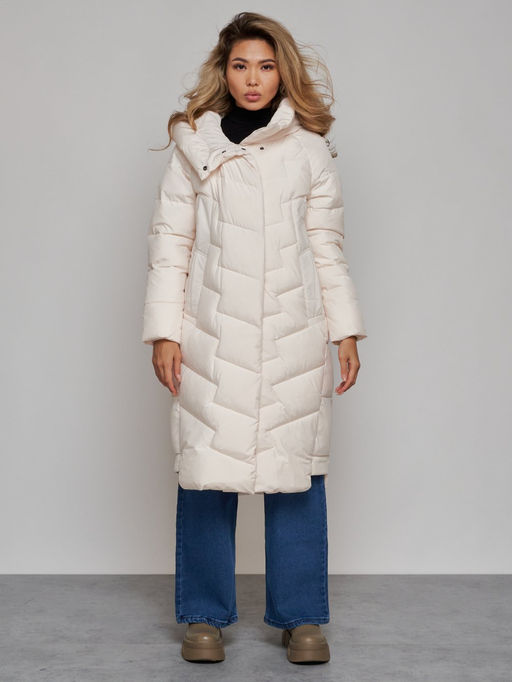 Пальто утепленное молодежное зимнее женское бежевого цвета 52355B - Holdluck фото 2