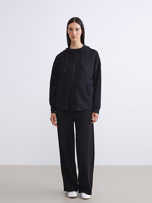 Kap??onlu Oversize Kad?n Fermuarl? Sweatshirt