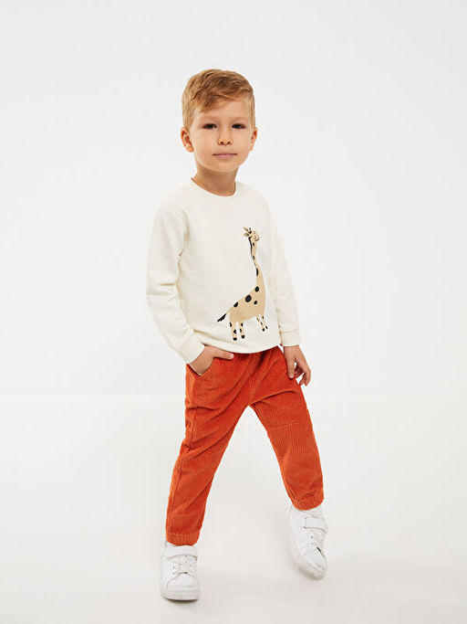Bisiklet Yaka Bask?l? Erkek Bebek Sweatshirt