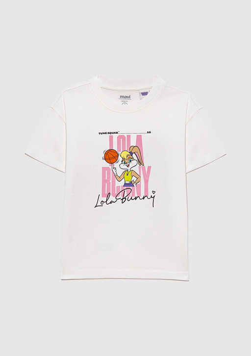 Lola Bunny Bask?l? Ekru Tisort - Mavi фото 3