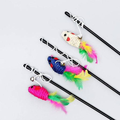 Дразнилка-удочка Мышь из сизаля, микс цветов - Пижон фото 4