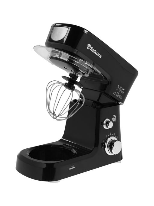 Миксер планетарный Sakura SA-6327BK, 1000 Вт, 6 скоростей, чаша 3.5 л, 3 насадки, чёрный