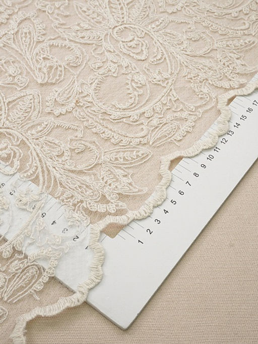Кружевное полотно Мелодия узоров (фестон с 2х ст.) цв.кремовый, ш.1.3м, хл-80%, нейлон-20% - Купава фото 4