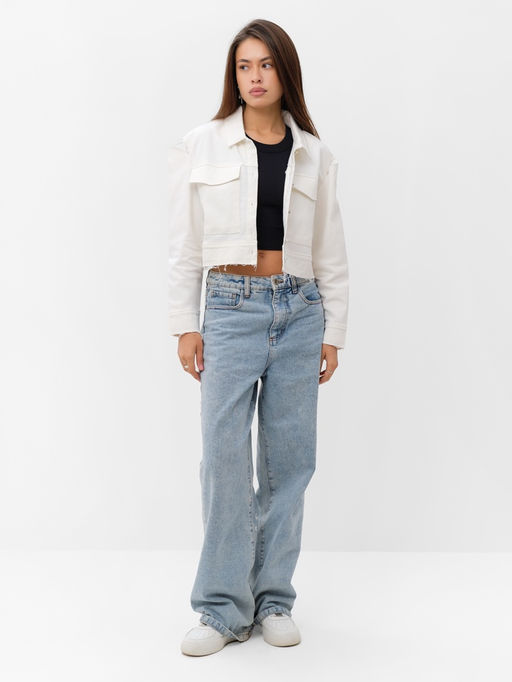 Рубашка женская укороченная с разрезами MIST: Denim, размер 48, белая