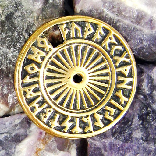 Амулет Рунический круг Футарк, бронза, 28мм (А 058)