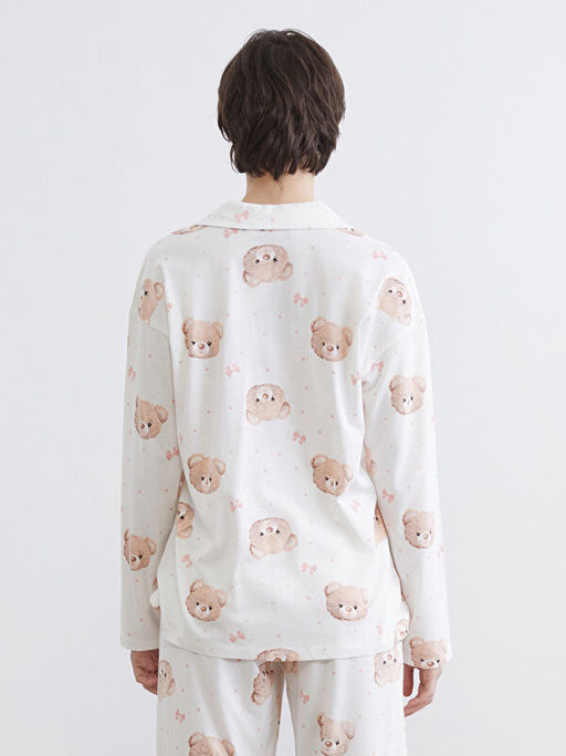 G?mlek Yaka Ay? Bask?l? Kad?n Pijama ?st?