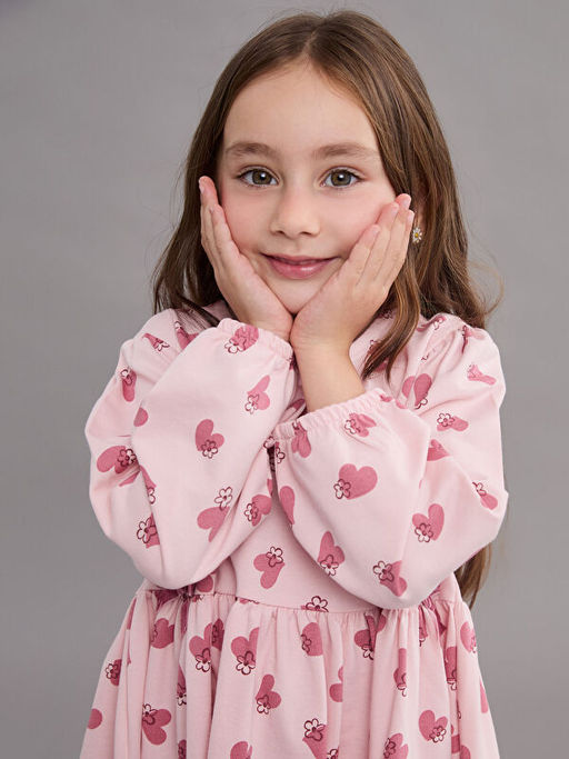 Kalp Bask?l? K?z ?ocuk Elbise