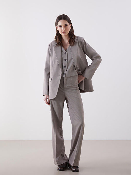 Standart Fit Ekose Kad?n Pantolon