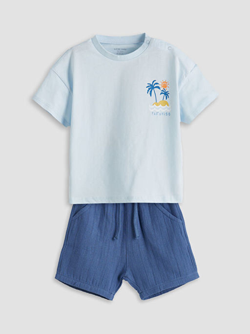 Bask?l? Erkek Bebek Tulum ve ?ort 2li