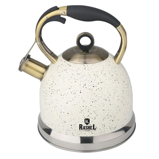 Чайник из нержавеющей стали 3 л со свистком ,цвет: кремовый гранит R-7737 /RASHEL/