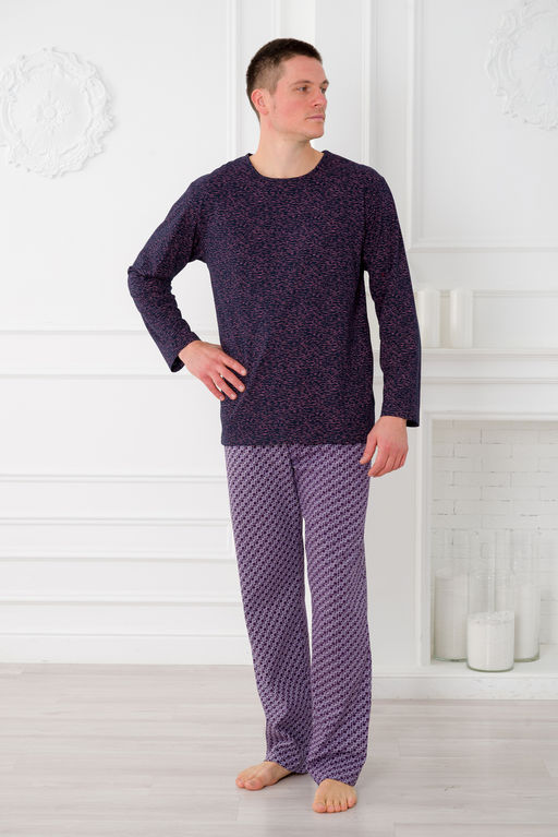 Пижама мужская из футболки с длинным рукавом и брюк из кулирки Генри геометрия макси - Амадэль фото 3