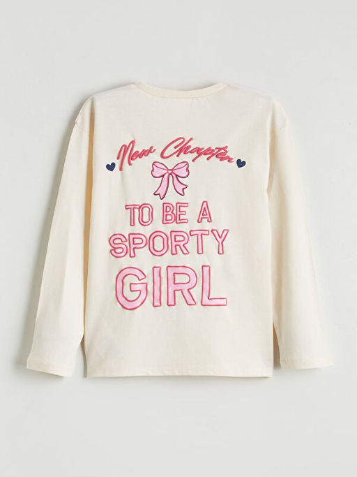 Bisiklet Yaka Uzun Kollu Bask?l? K?z ?ocuk Ti??rt