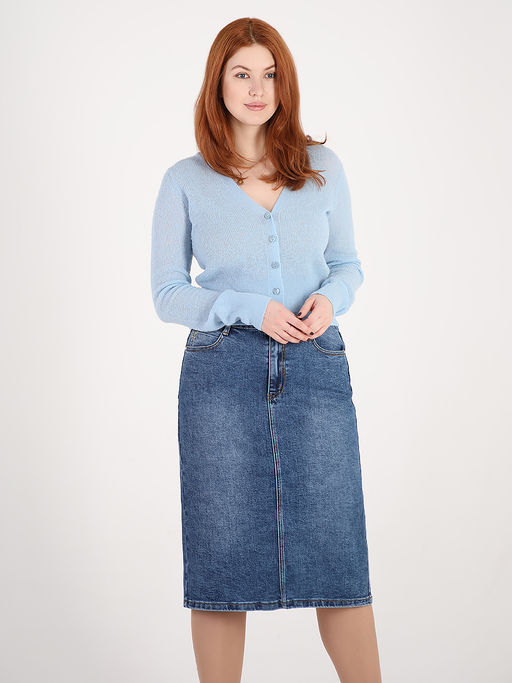 Юбка джинсовая миди прямая для полных - Almond фото 3