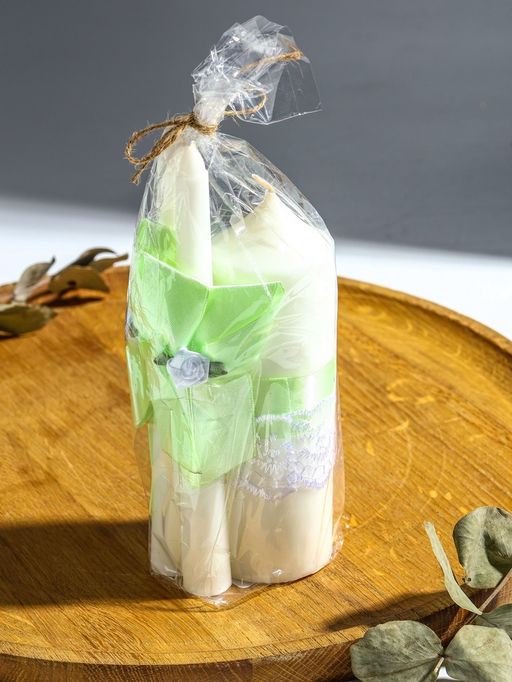 Свечи свадебные «Пышный» набор 3 шт. (16 см и 2 шт. по 18 см), мятный