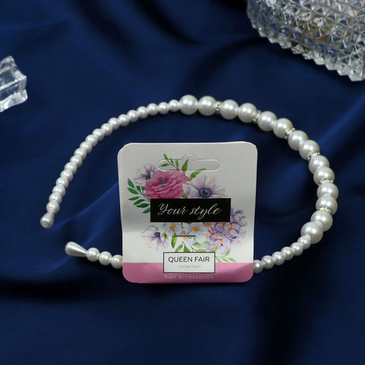 Цена за 6 шт. Ободок для волос «Жемчужный рай», шарики и бусины, 0.6 см, белый