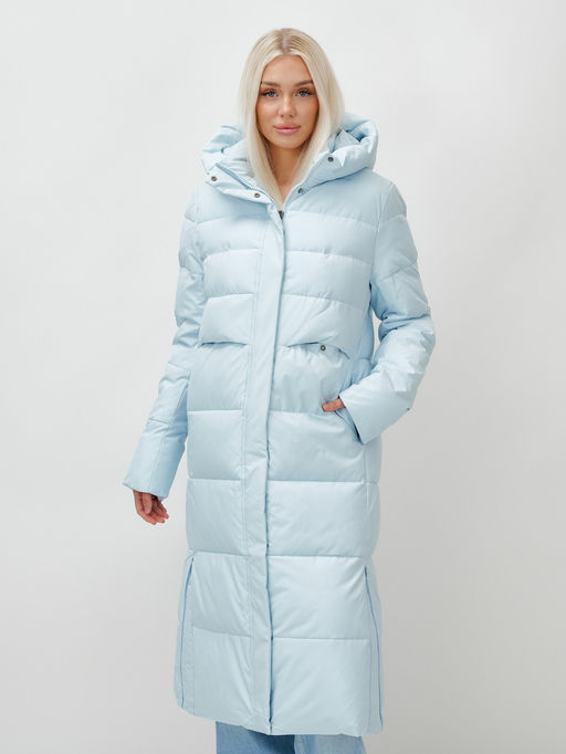 Пальто утепленное стеганное зимнее с капюшоном женское голубого цвета 9620Gl - Mtforce фото 15