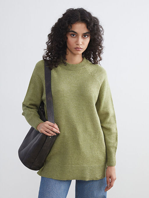Bisiklet Yaka Oversize Kad?n Triko Tunik